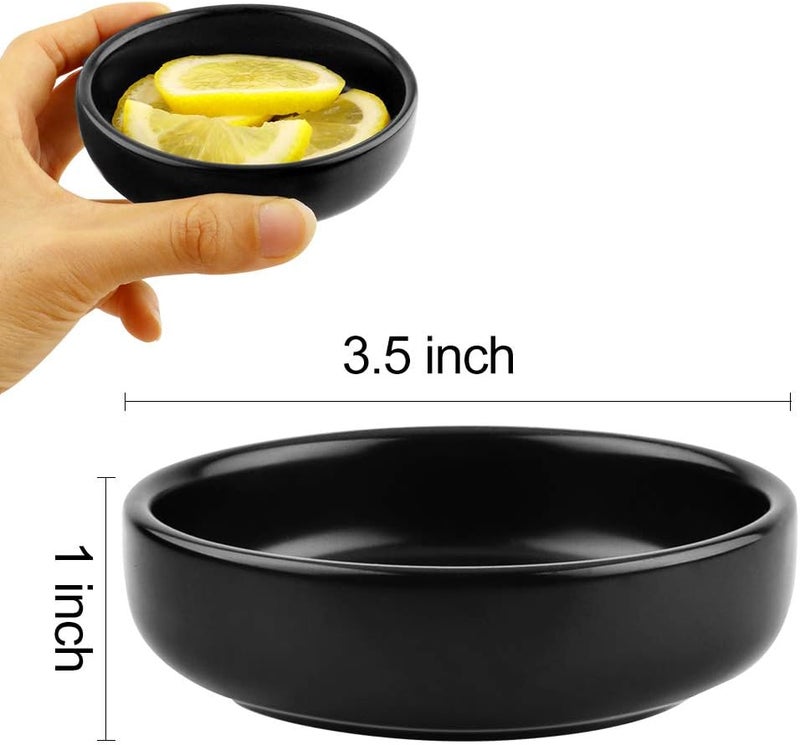 Cyimi 3.5" Ceramic Side Dish Set of 4 - Small Porcelain Soy Dipping Sauce Dishes - Black Seasoning Bowls Dinnerware Sets for Serving - Image 2